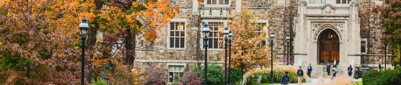 Linderman Library with fall foliage